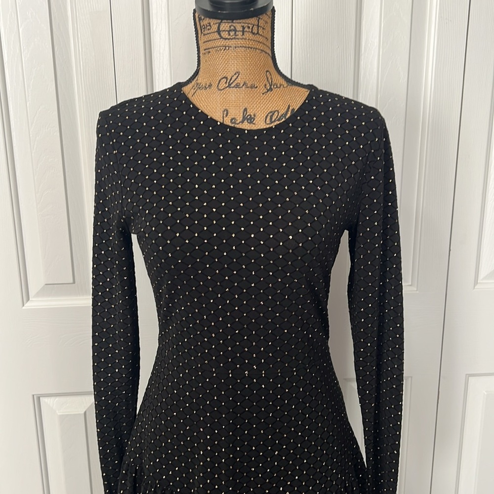 Michael Kors Black & Gold Fit & Flare Long Sleeve Dress - Picture 2 of 9
